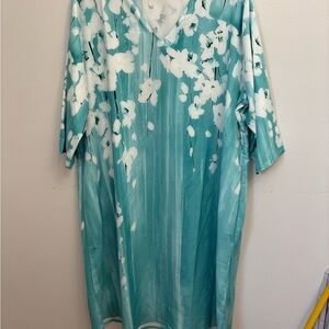 Aqua Floral V-Neck Slip Dress